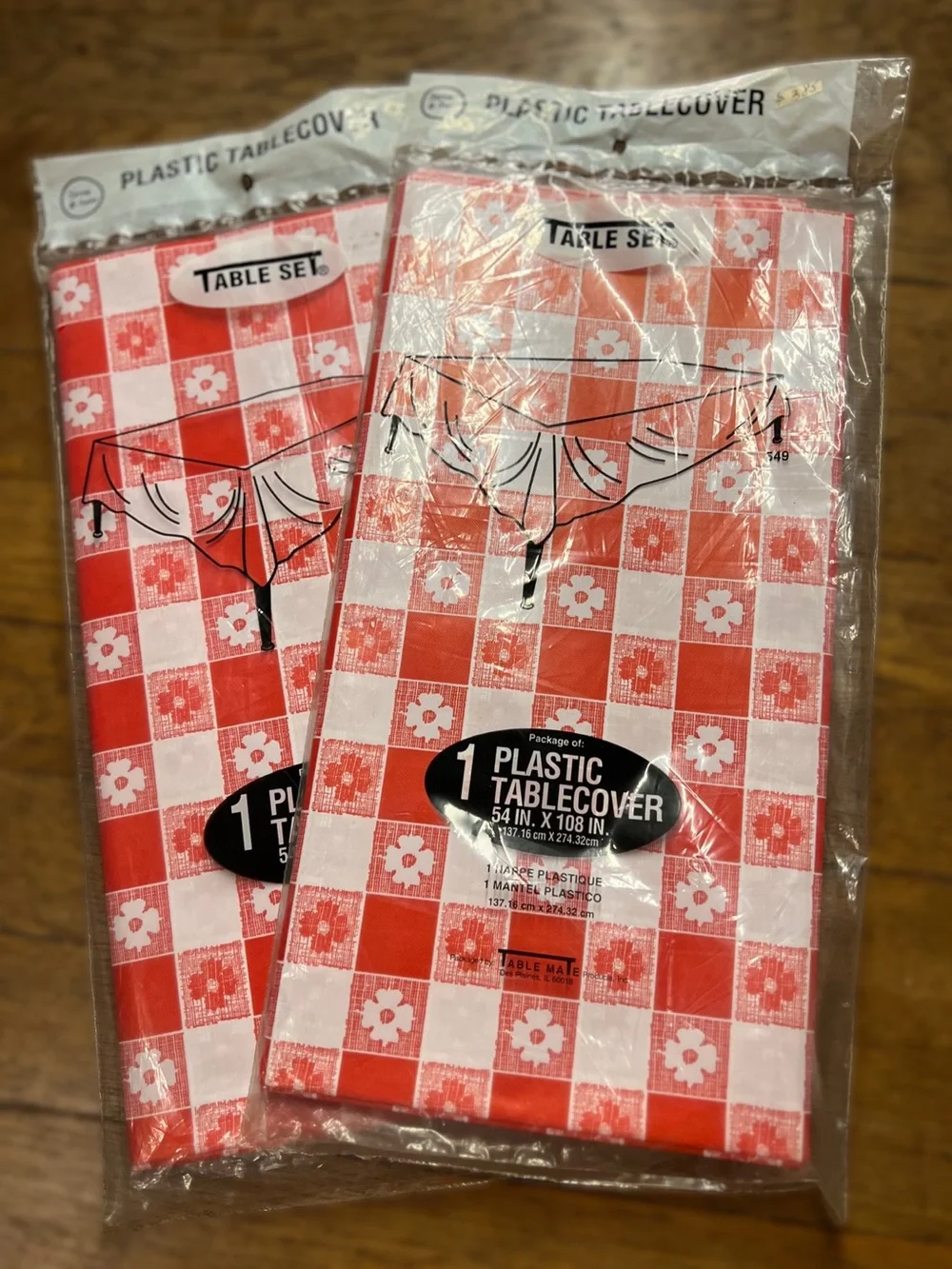Vintage Red and White Checkered Plastic Tablecover - Set of 2